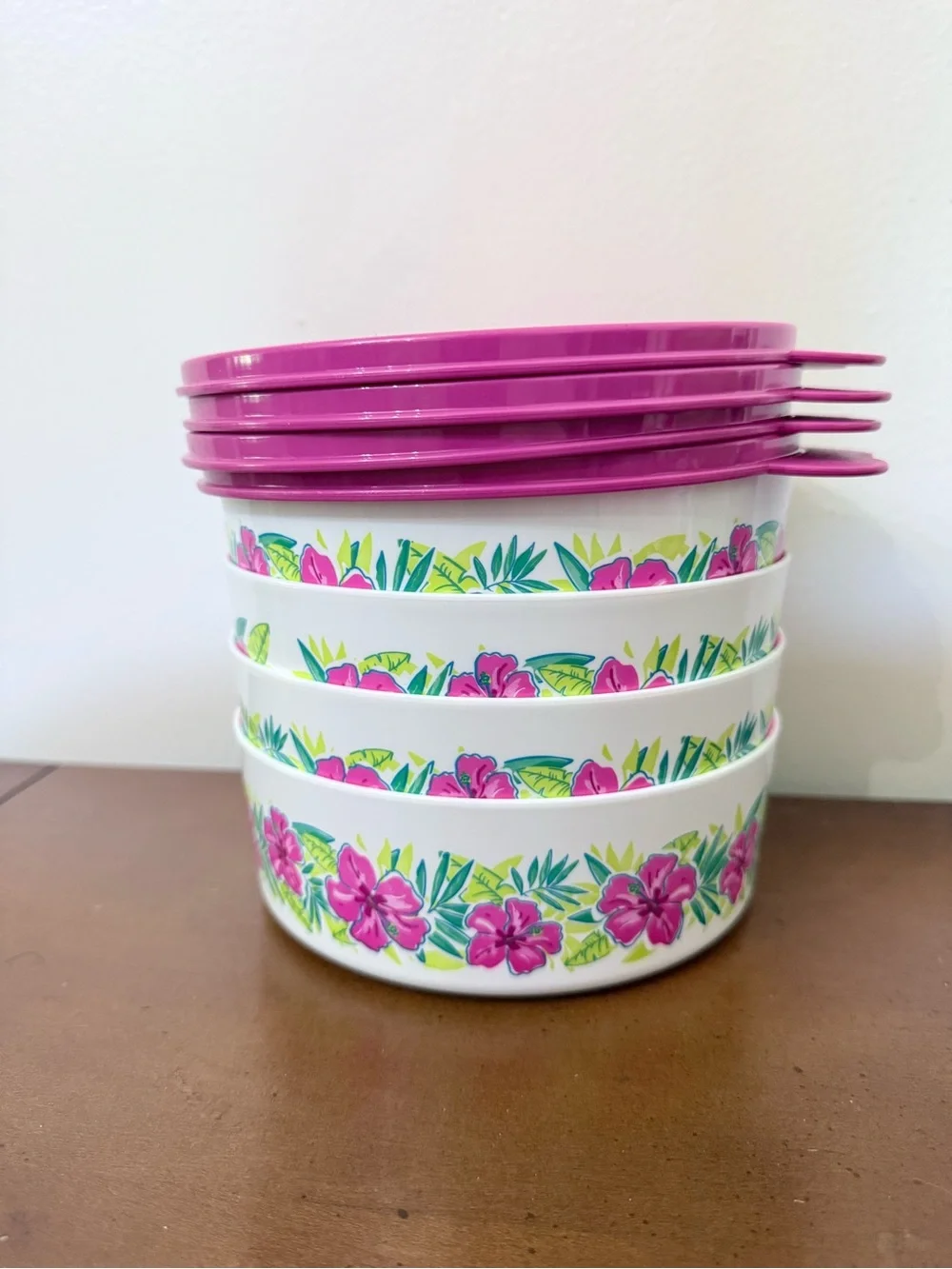 Tupperware Big Wonders Bowls Pink Tropical Glamour Hibiscus Cereal Salad 3 Cup